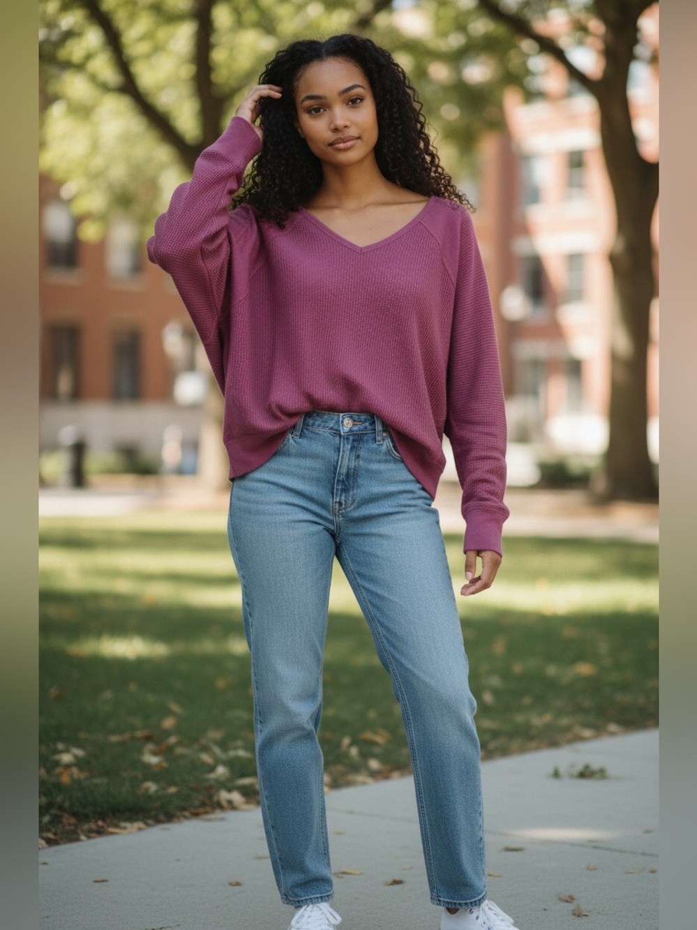 Free People Womens Santa Clara Thermal Top in Mulberry Size XSmall